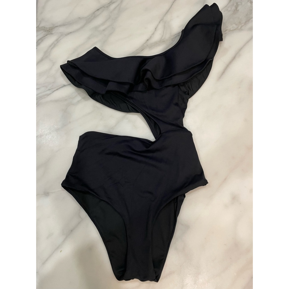 Encantadore Monokini Asymetrical Cut Out Swimsuit S Black One Piece Classy Posh